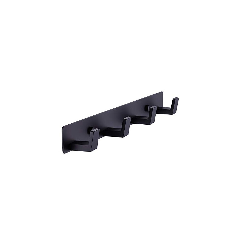 4 Matte Black Bathroom Towel Hooks - Wall Mount Screw Fixed Door Hook - Heavy Duty Coat Hanger - Stainless Steel Robe Rack in Bedroom or Kitchen 410B