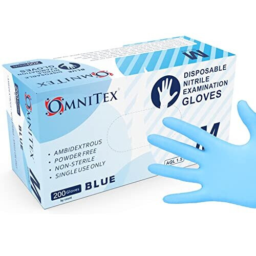 Box 200 - Omnitex Premium Disposable Blue Nitrile Gloves 