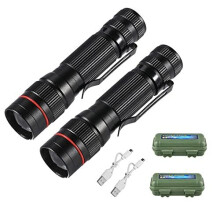 GUODSKHOO LED Rechargeable Tactical Flashlight - Zoomable, 3 Modes (Bright/Dim/Flashing), Ultra-Bright Mini Pocket Torch for Camping