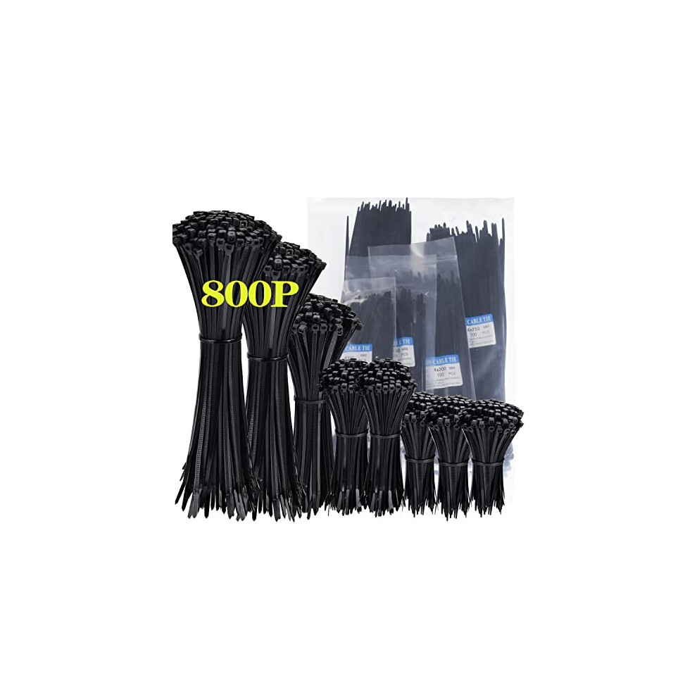 800 Pack Cable Ties Assorted Sizes 3.6Mm X 100/150/200/250/300Mm Black Cable Ties Heavy Duty Tie Wraps Assorted Plastic Zip Ties 40Lbs Wire Ties Black 192408855884