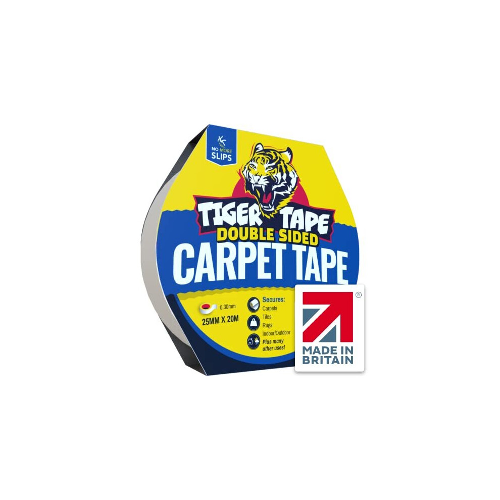 Tiger Tape Carpet Adhesive Tape | Heavy Duty Double Sided | Secures Carpets & Rugs. Leaves No Marks Or Residue. Reinforced, Strong And Removable, 5060784080228