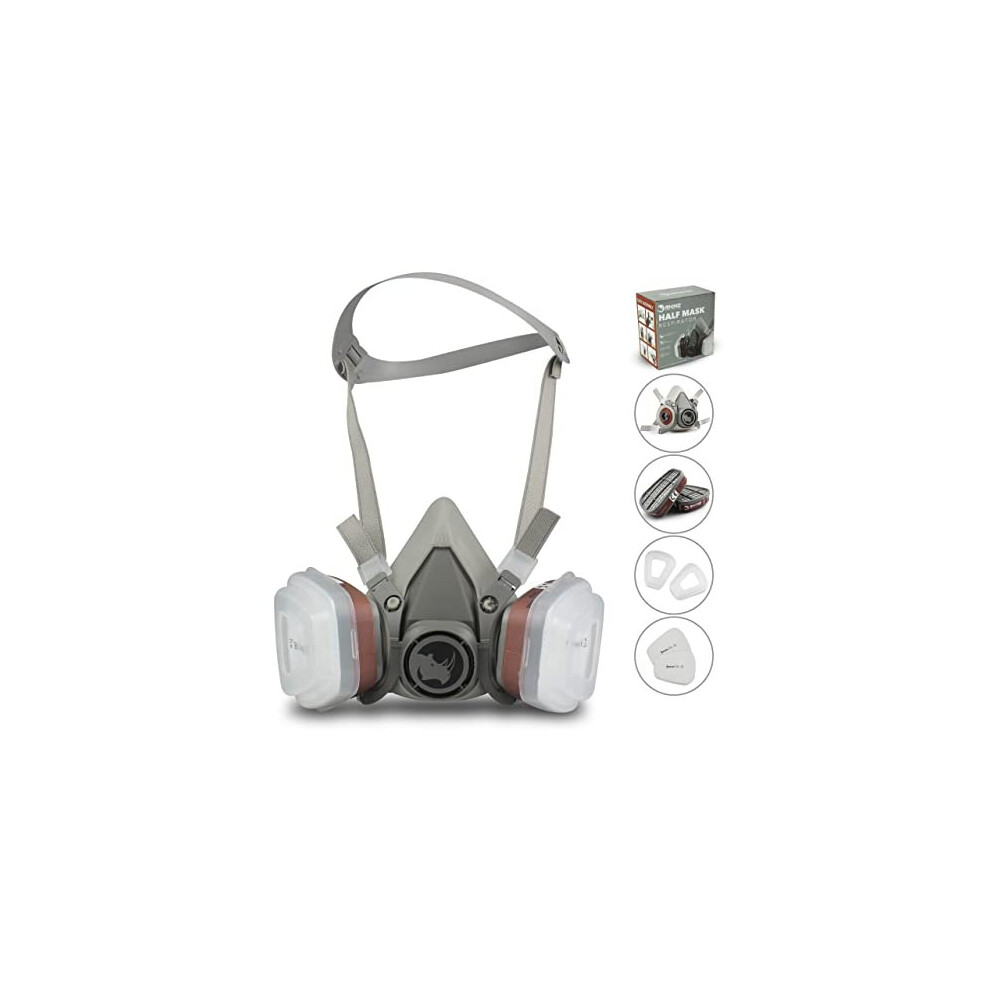 RHINO Face Cover for Painting, Dust, Particulate, Chemicals, Machine Polishing Organic Vapors, Pollen and Chemicals Set with Filter Cottons