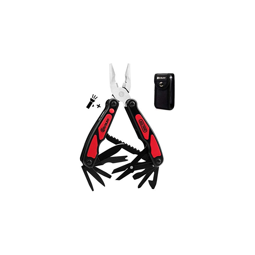Bibury Multitool, 14 In 1 Multitools Pliers With Can Opener, Scissors, Light, Pocket Size Edc Multi Tool With Nylon Pouch For Fishing, Outdoor