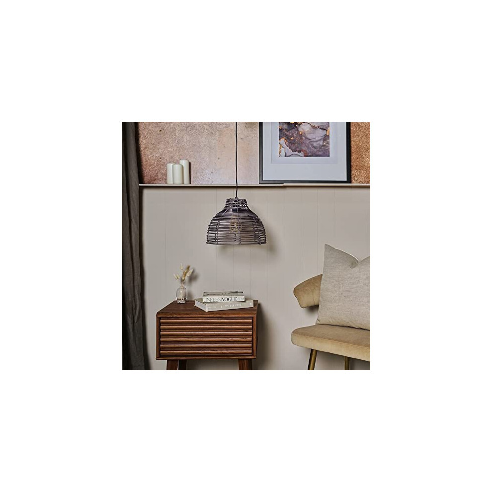 MiniSun Modern Grey Wicker Rattan Basket Style Ceiling Pendant Light Shade