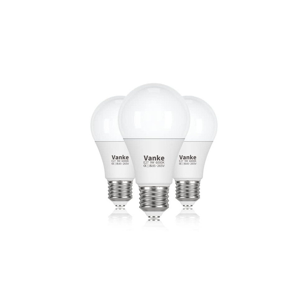 E27 Screw Bulb 60W Equivalent, Cool White 6000K LED Light Bulbs Screw, 9 Watts, 806 Lumen, Non-Dimmable, Pack of 3