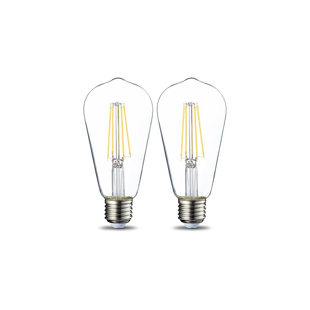 Amazon Basics LED E27 Vintage Edison Bulb, ST64, 7W (equivalent to 60W), Clear Filament, Non Dimmable - Pack of 2