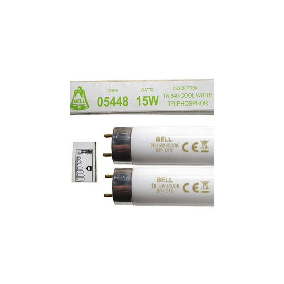 2 Pack of 15W T8 450mm 18" Fluorescent Tubes Cool White 4000k Bell Lighting 05448