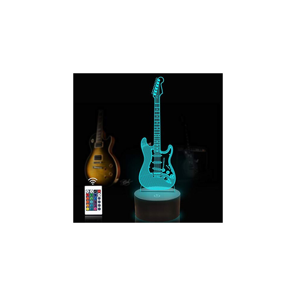 Coopark Guitar 3D Night Optical Illusion Led Bedside Lamp With Remote Control 16 Colors Changing, Home Party Decor Creative Birthday Gift For Light