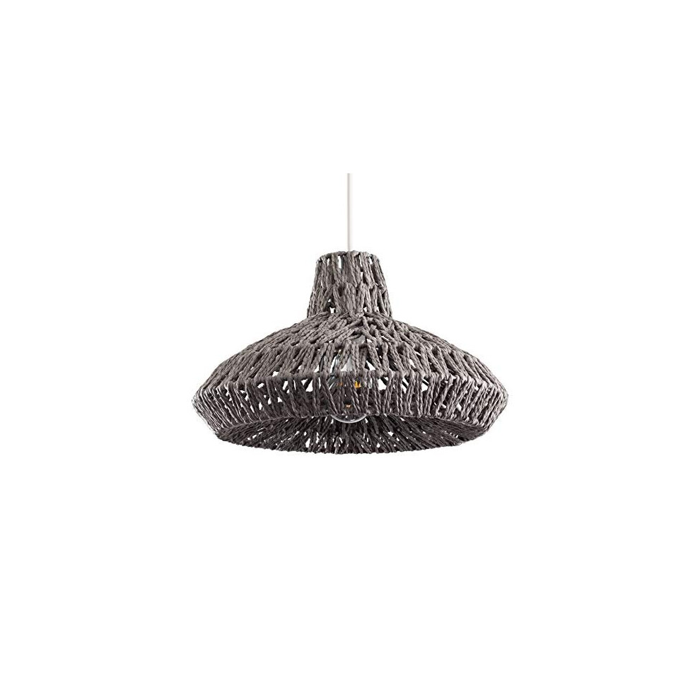 MiniSun, Natural Woven Ceiling Pendant Light Shade Weave Rope Lampshade - Grey - Complete with a 6w LED Filament Bulb [2700K Warm White]