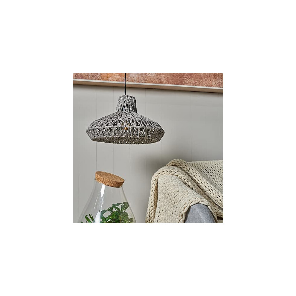 MiniSun, Natural Woven Ceiling Pendant Light Shade Weave Rope Lampshade - Grey - Complete with a 6w LED Filament Bulb [2700K Warm White]
