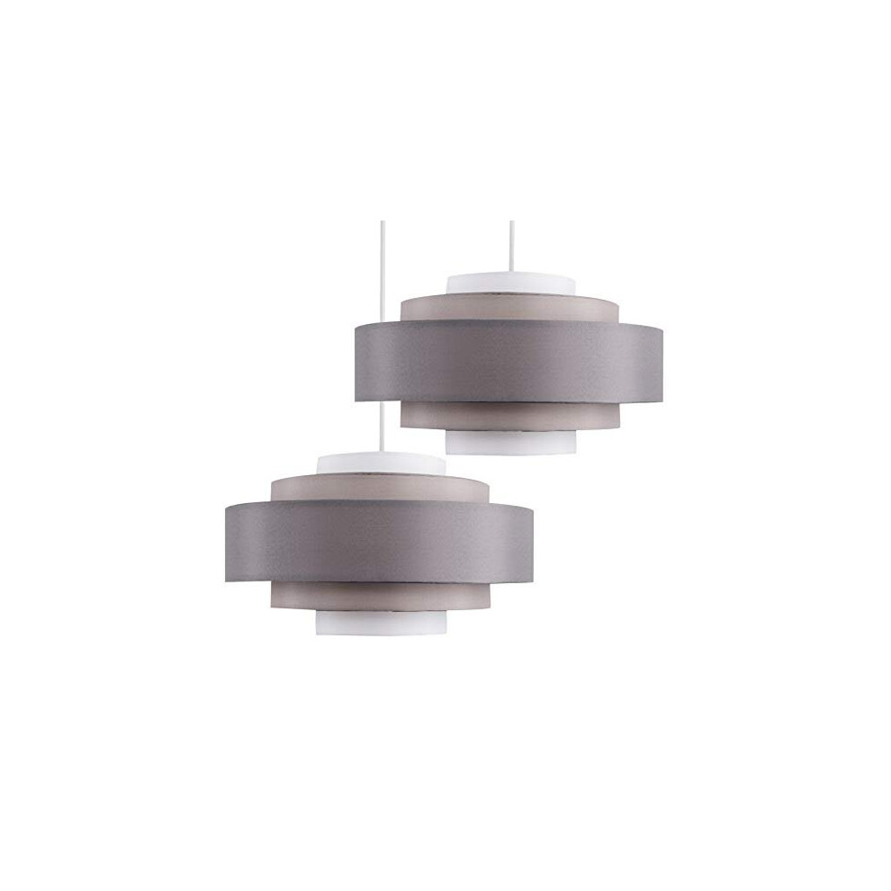 Pair of - Modern 5 Tier Cylinder Ceiling Pendant Light Shades in a 3 Tone Grey Finish - Complete with 10w LED GLS Bulbs [3000K Warm White]