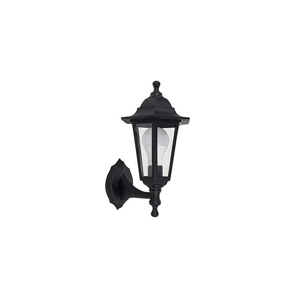 Traditional Style Black Outdoor Security IP44 Rated Wall Light Lantern - Complete with a 15w LED GLS Bulb [6500K Cool White]