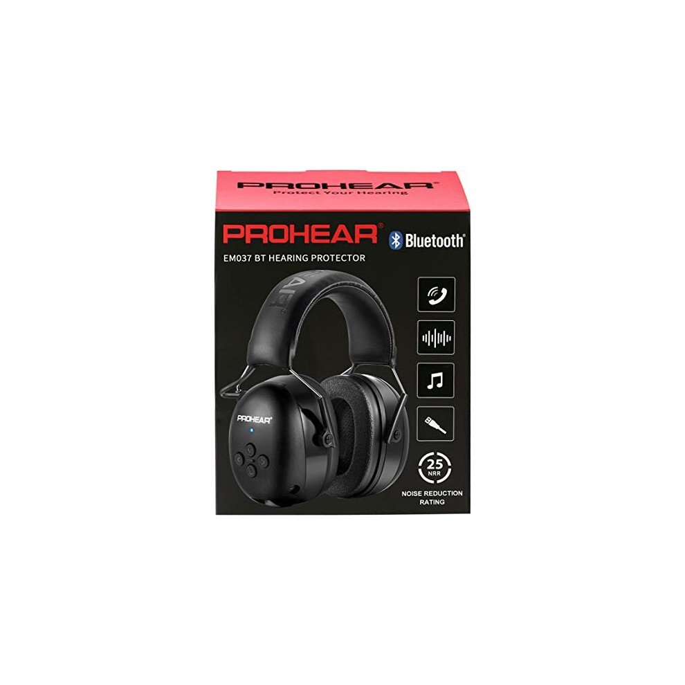 PROHEAR 037 Wireless Bluetooth Ear Defenders, Rechargeable Hands-Free Calling Headset, Safety Earmuffs for Lawn Mowing, Hearing Protector for