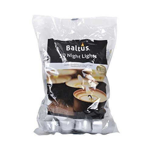 Baltus 50-Pack Unscented Wax Night Lights Tealights, 8-Hour Burn Time