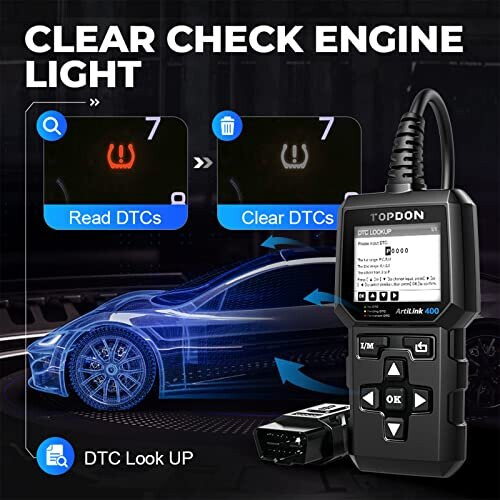 OBD2 Code Reader TOPDON AL400 OBD Scanner, Car Fault Diagnostic Tool with 10 OBD Functions- Check Engine Light/Smog Emission Test/O2 Sensor Test/EVAP, 1