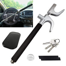 Steering Wheel Lock, Universal Car Lock, Retractable Lock for Cars Anti-Theft with 3 Laser Keys, Heavy Duty Car Steering Wheel Lock with Self Defense