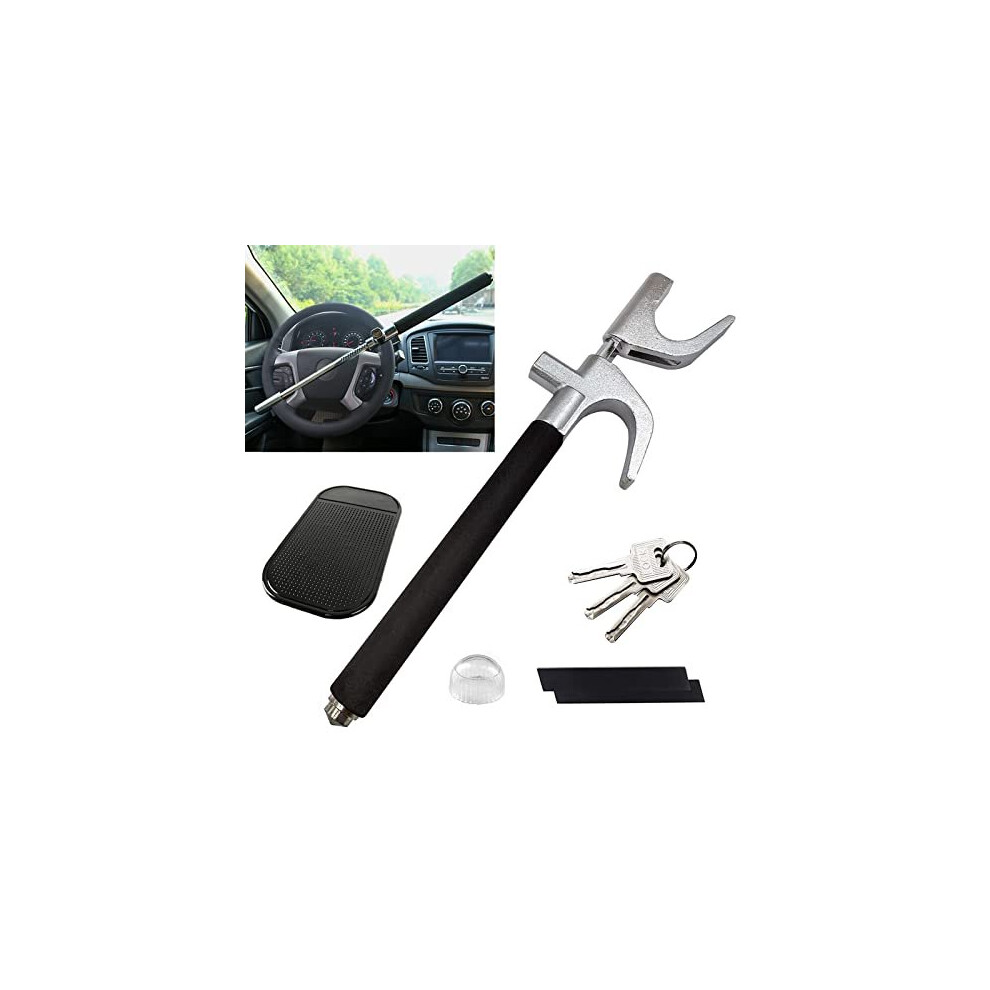 Steering Wheel Lock, Universal Car Lock, Retractable Lock for Cars Anti-Theft with 3 Laser Keys, Heavy Duty Car Steering Wheel Lock with Self Defense