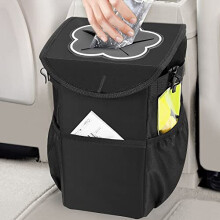 MOSFiATA Car Bin, 10L Car Rubbish Bin with Lid, Foldable and Waterproof Liner, Portable Car Trash Can Oxford Cloth Side Pockets for Headrest or Seats,