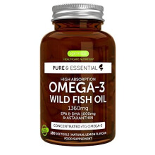 Pure & Essential High Absorption Omega-3 Wild Fish Oil 1360mg | 1000mg EPA/DHA + 1mg Astaxanthin, Lemon Flavour, 180 Capsules