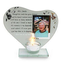 His Smile Glass Memorial Candle Holder and Photo Frame | Thinking of You Gifts | Dad Memorial Gift | Memory Gifts for Pops, Father, Dad, Granddad,