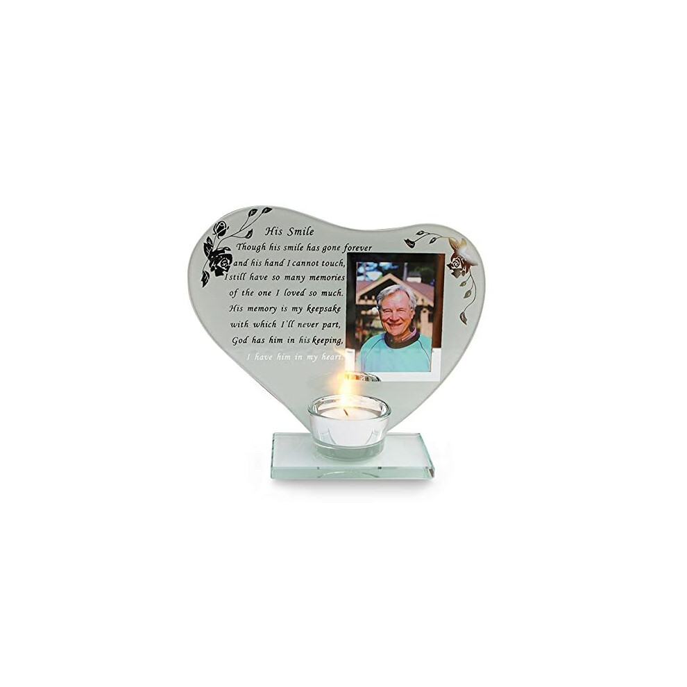 His Smile Glass Memorial Candle Holder and Photo Frame | Thinking of You Gifts | Dad Memorial Gift | Memory Gifts for Pops, Father, Dad, Granddad,