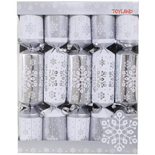 10 Deluxe Silver and White Christmas Crackers