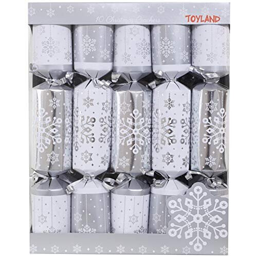 10 Deluxe Silver and White Christmas Crackers