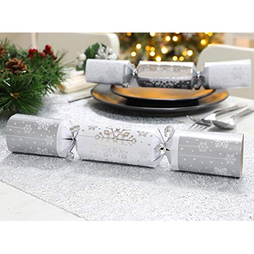 10 Deluxe Silver and White Christmas Crackers 1