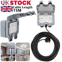 15m Outdoor Garden Extension Lead Socket Rated Black Cable