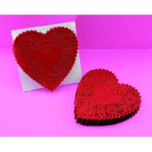 Paper Die-Cut Heart Lace Dolly, Red, 4 In. Pack - 100
