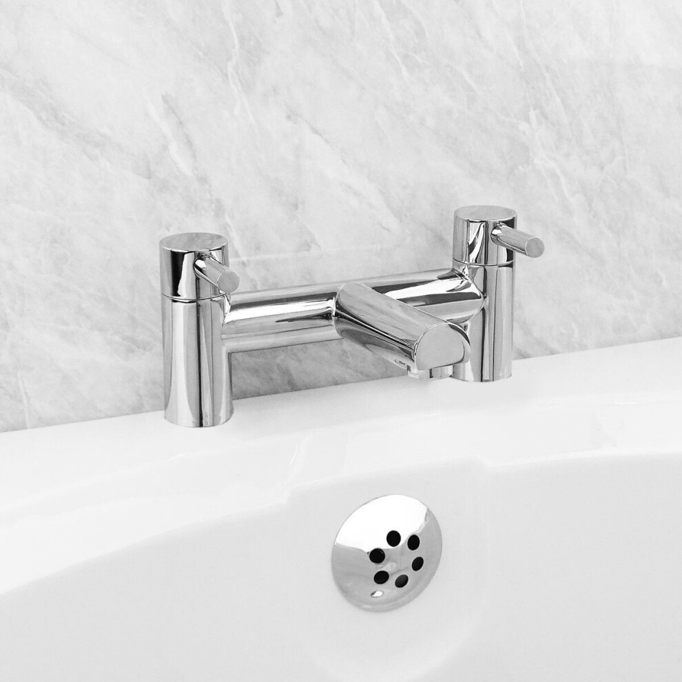 Modern Round Chrome Deck Mounted Bridge Bath Filler Tap
