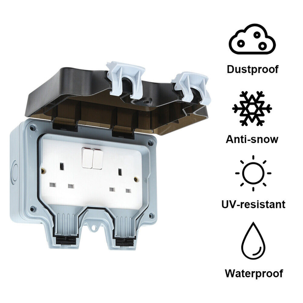 Outdoor Waterproof Gang Switched Twin Double Socket Outside