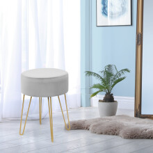 Velvet Round Footstool Ottoman Footrest Makeup Dressing Chair Seat