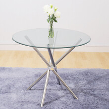 Round Tempered Glass Dining Table with Crossover Legs