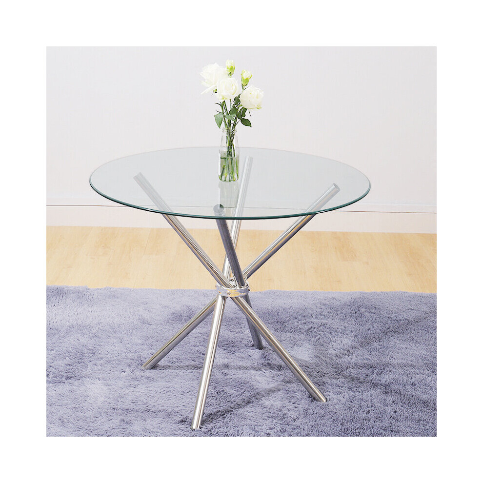 Round Tempered Glass Dining Table with Crossover Legs