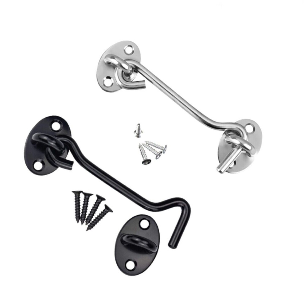 (250mm Silver Cabin Hook Eye , 1) Cabin Hook And Eye Latch Lock Shed Gate Door Stainless Steel Catch Silent Holedr