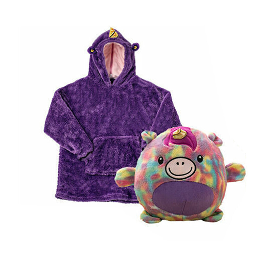 (Purple) Hoodie Plush Blanket Soft Warm Kid Coat Pillow