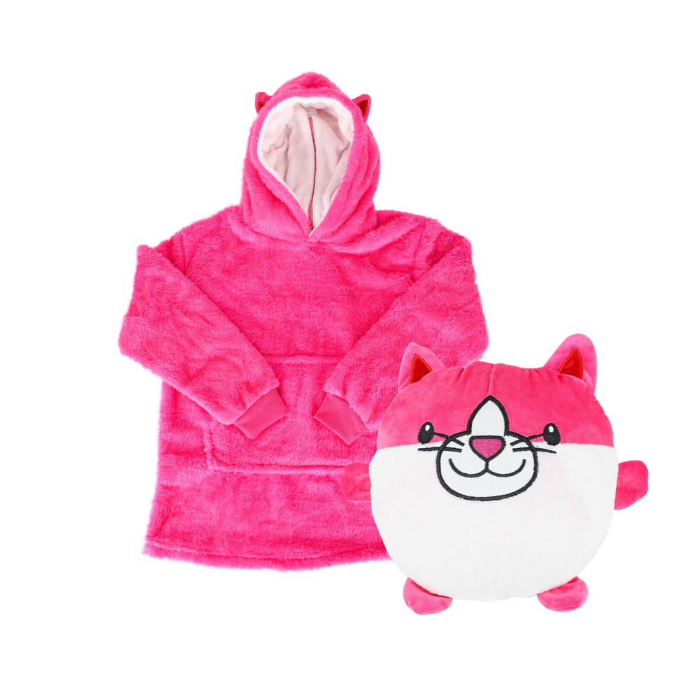 (Pink) Hoodie Plush Blanket Soft Warm Kid Coat Pillow