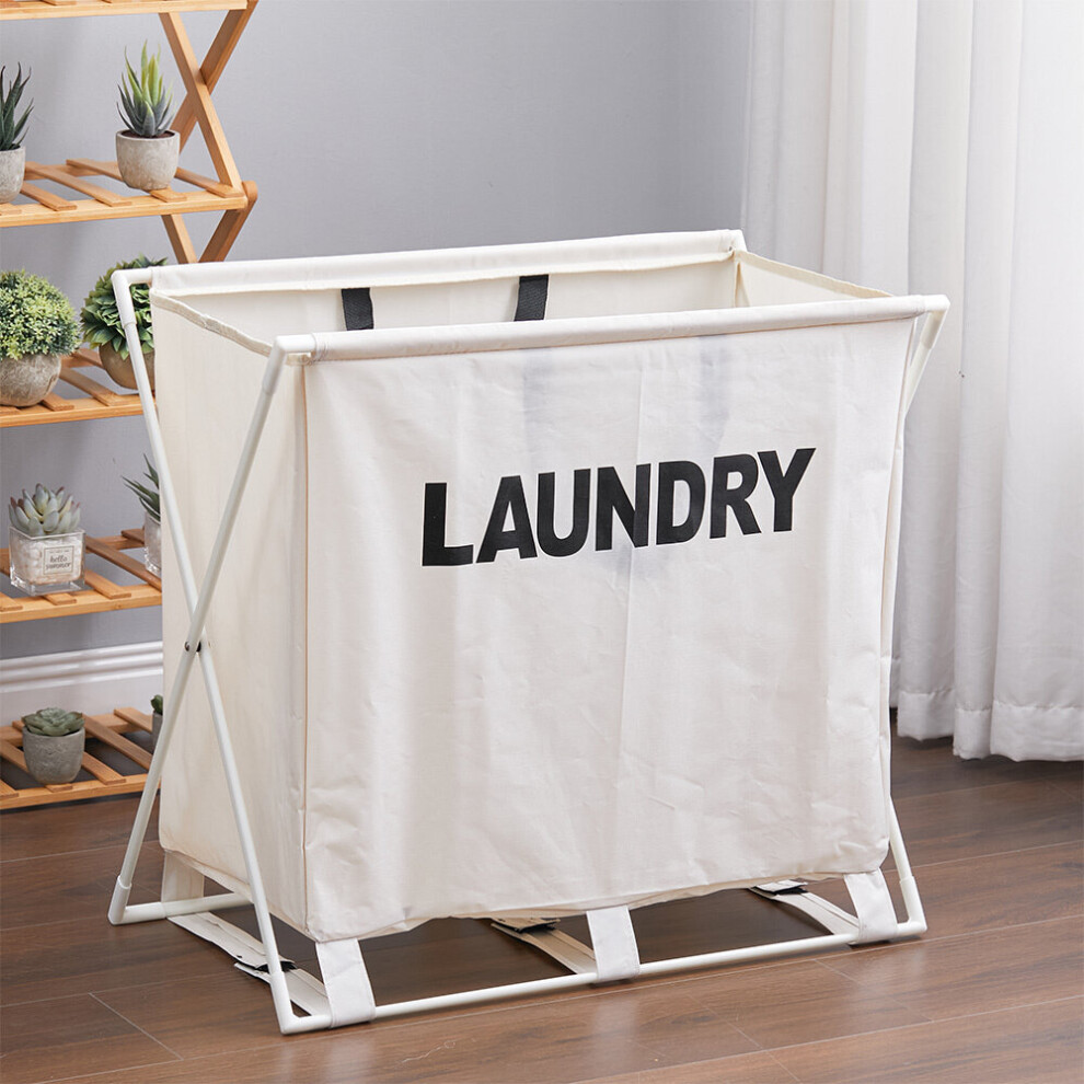 (Beige) Large Folding Laundry Basket Washing Sorter Hamper