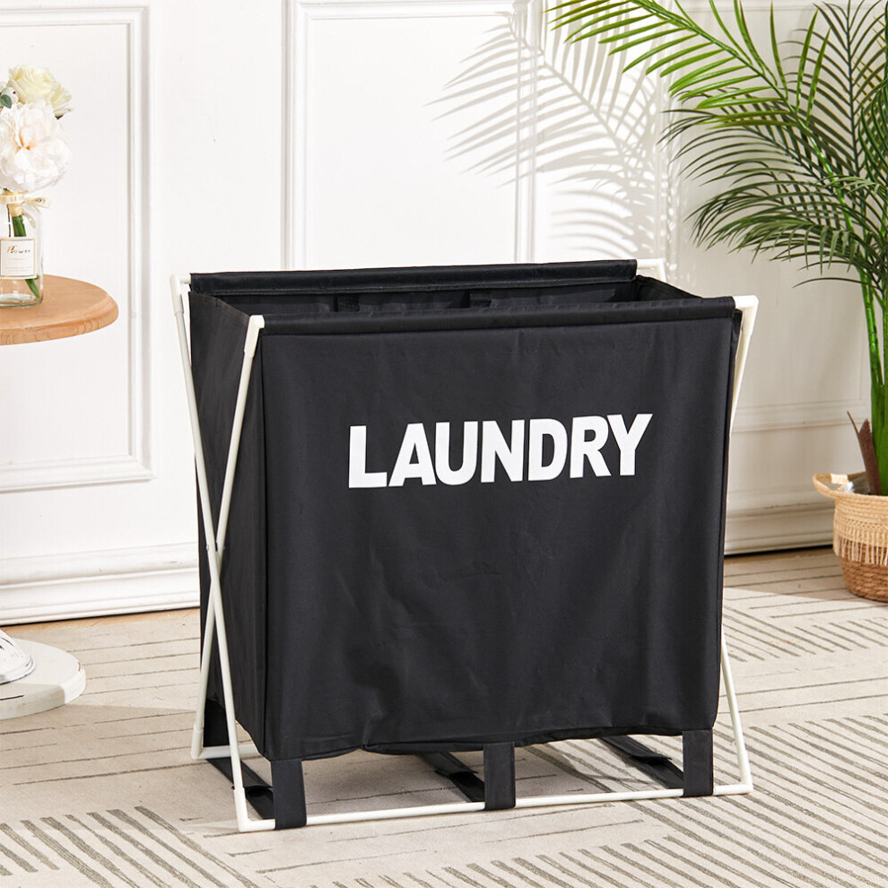 (Black) Large Folding Laundry Basket Washing Sorter Hamper