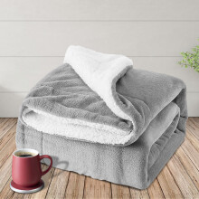 (King: 200 cm x 240 cm., Silver) 2 Layers Reversible Sherpa Fleece Warm Soft Blanket Bed Throw Sofa Mink