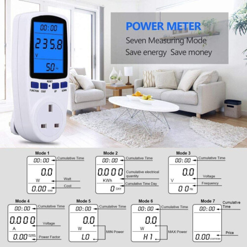 Moniteur d'énergie Power Meter Plug avec LCD rétroéclairé UK 2