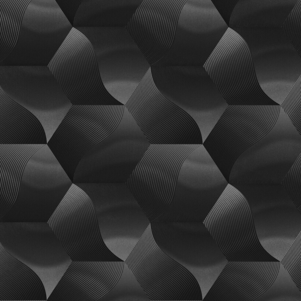 (Charcoal Silver Grey 339573) Erismann 3D Geometric Metallic Wave Wallpaper