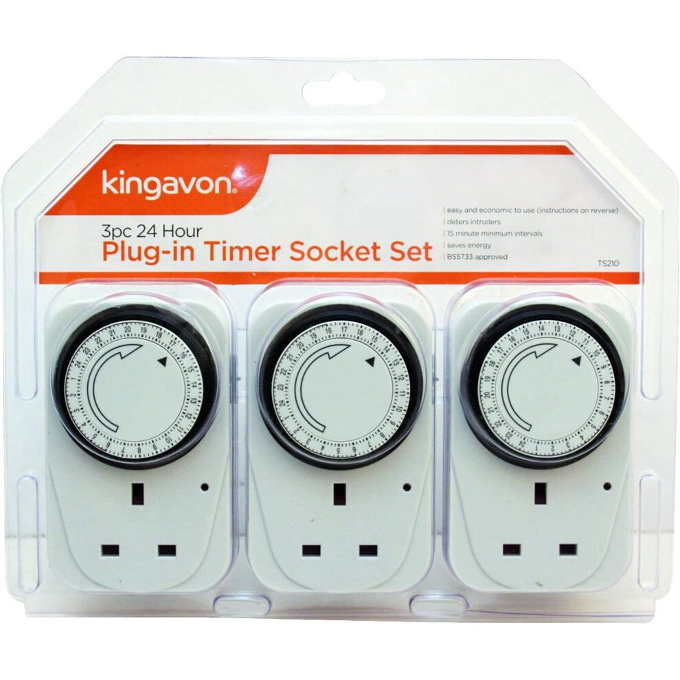 Timer Plug Socket UK 3 Pack 24 Hour Plug-in Energy Saver