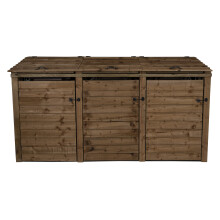 (Triple With Shelf, Rustic Brown) Wooden Wheelie Bin Storage Pressure Treated Garden Recycling Store Lid Shed Outdoor Trash Cover