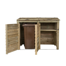 (Double With Shelf, Light Green) Wooden Wheelie Bin Storage Pressure Treated Garden Recycling Store Lid Shed Outdoor Trash Cover