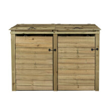 (Double, Light Green) Wooden Wheelie Bin Storage Pressure Treated Garden Recycling Store Lid Shed Outdoor Trash Cover