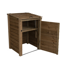 (Single With Shelf, Rustic Brown) Wooden Wheelie Bin Storage Pressure Treated Garden Recycling Store Lid Shed Outdoor Trash Cover