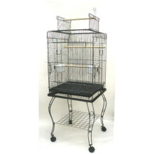Open Top Parrot Cage with Stand in Antique Silver