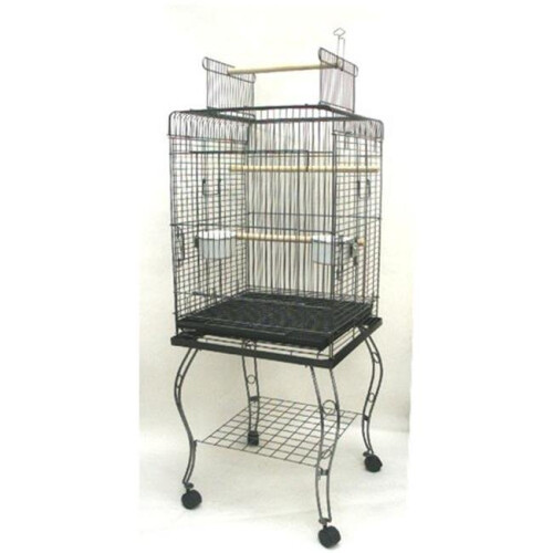 Open Top Parrot Cage with Stand in Antique Silver